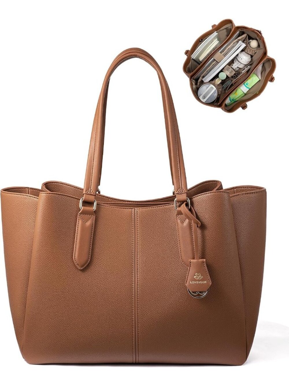 Stylish 15.6" Laptop Tote Bag for Women - Large Faux Leather Work Briefcase